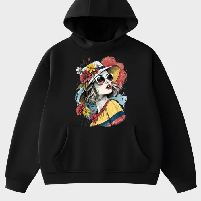 Floral Fashion Girl Illustration Hoodie