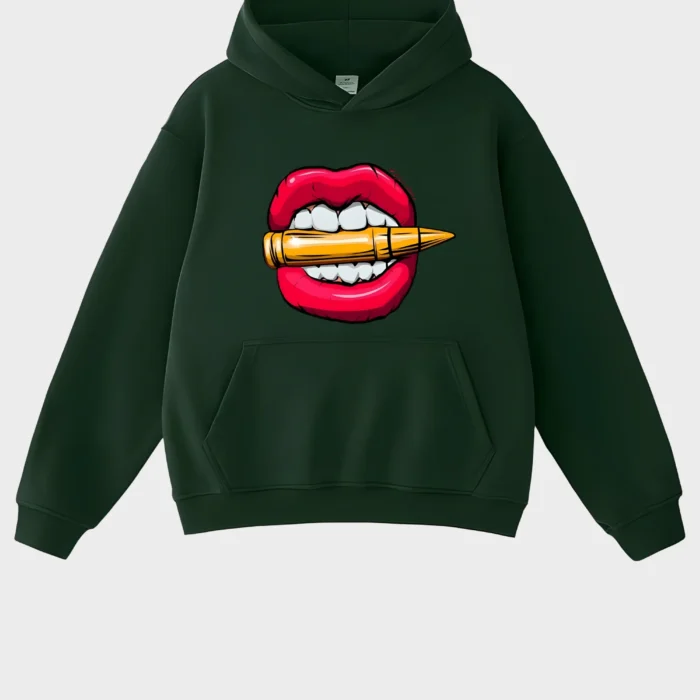 Golden Bite Bullet & Crimson Lips Pop-Art Hoodie