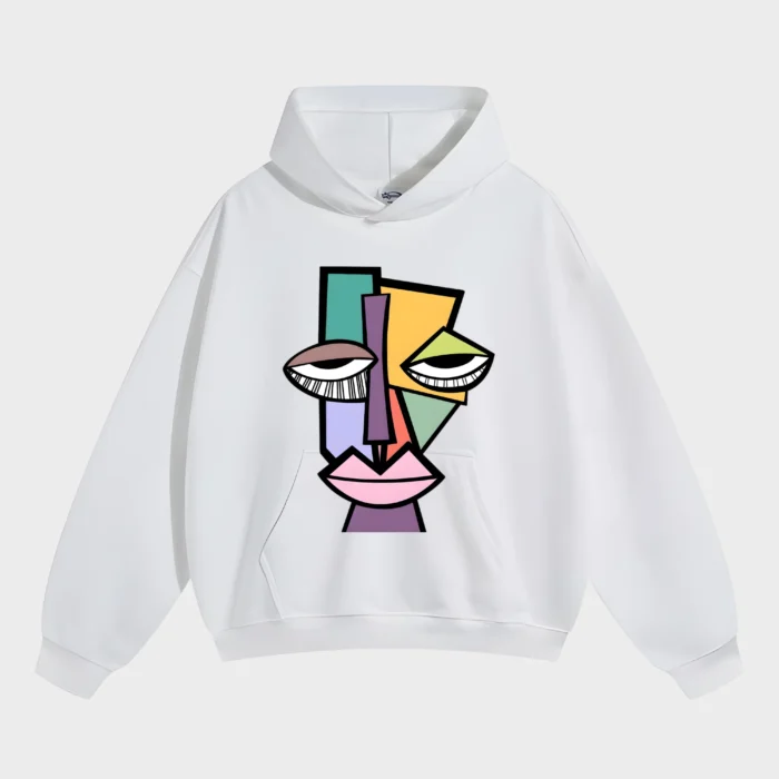 Modern Abstract Geometric Face White Graphic Hoodie