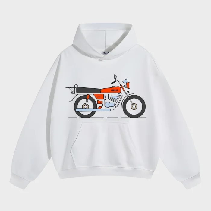 Retro Yamaha Classic Motorcycle White Graphic Hoodie