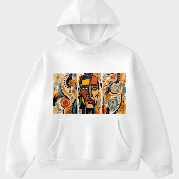 African Inspired Tribal Mask Abstract White Graphic Hoodie