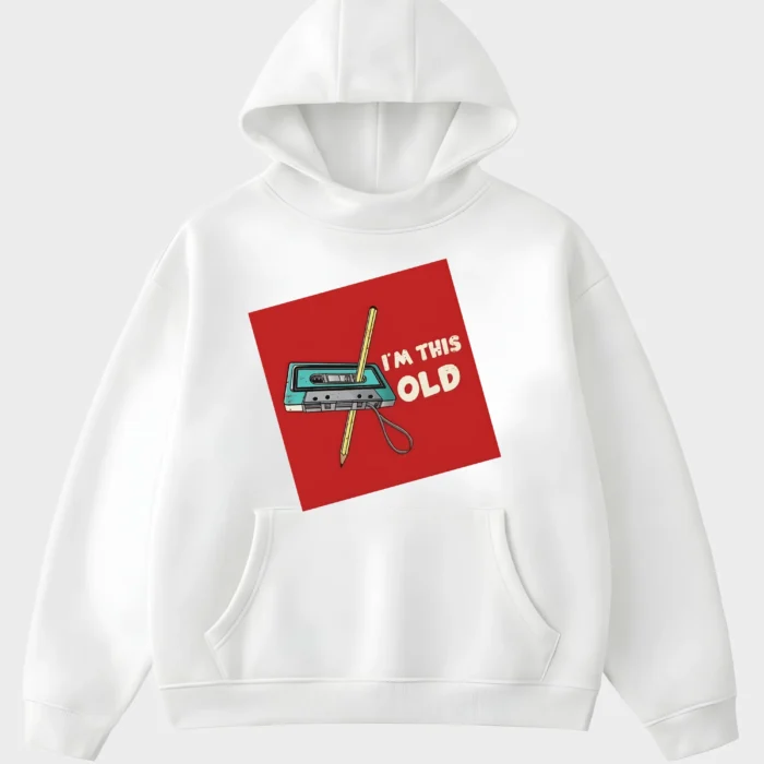 I am This Old Retro Cassette and Pencil Red Graphic Hoodie