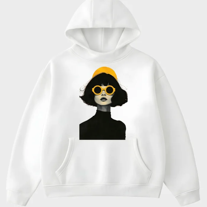 Retro Yellow Sunglasses Chic Woman White Graphic Hoodie
