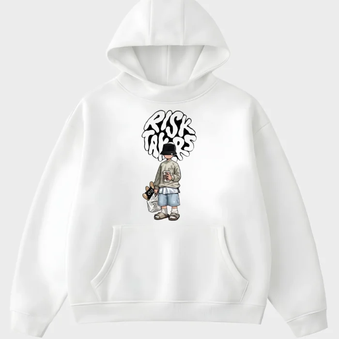Risk Takers Streetwear Boy White Graphic Hoodie