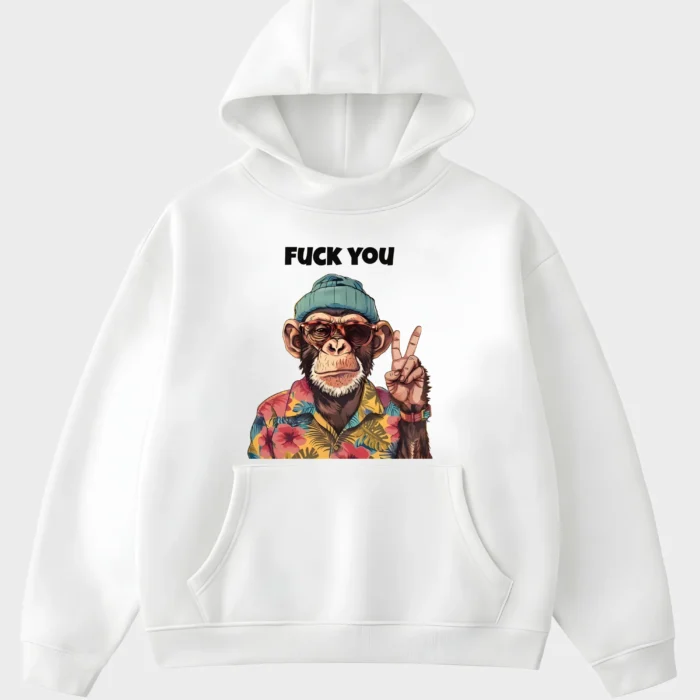 Bold Attitude Tropical Chimp White Graphic Hoodie