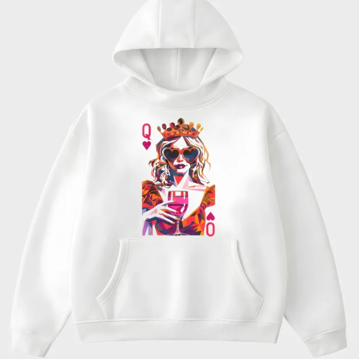 Geometric Queen of Hearts Crowned Playing Card Hoodie