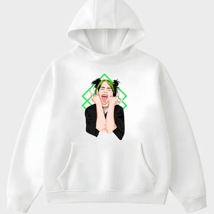 Alt-Pop Rebel Neon Green Portrait Graphic Hoodie