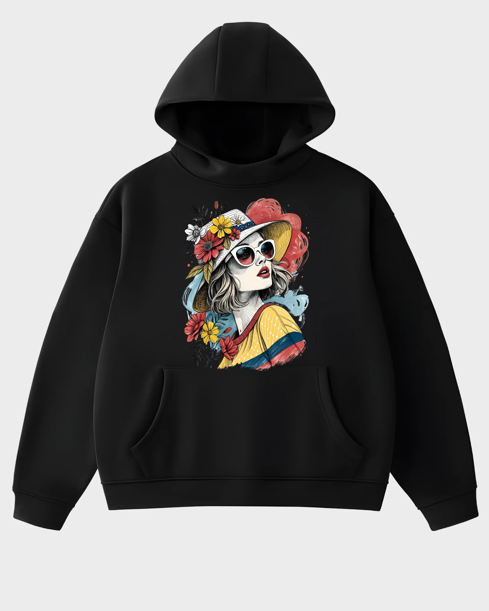 Floral Fashion Girl Illustration Hoodie