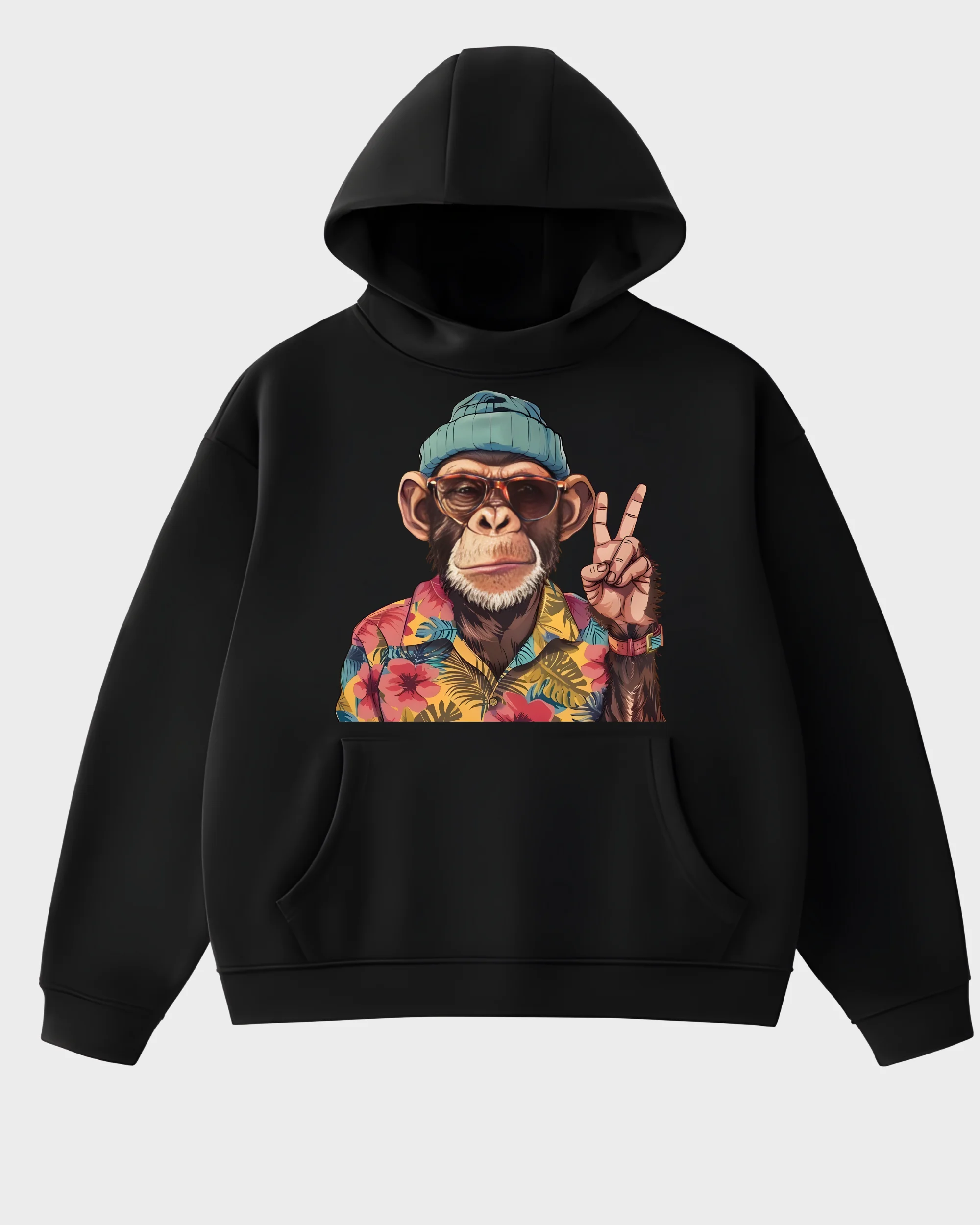 Chill Chimp Tropical Print Black Oversized Hoodie