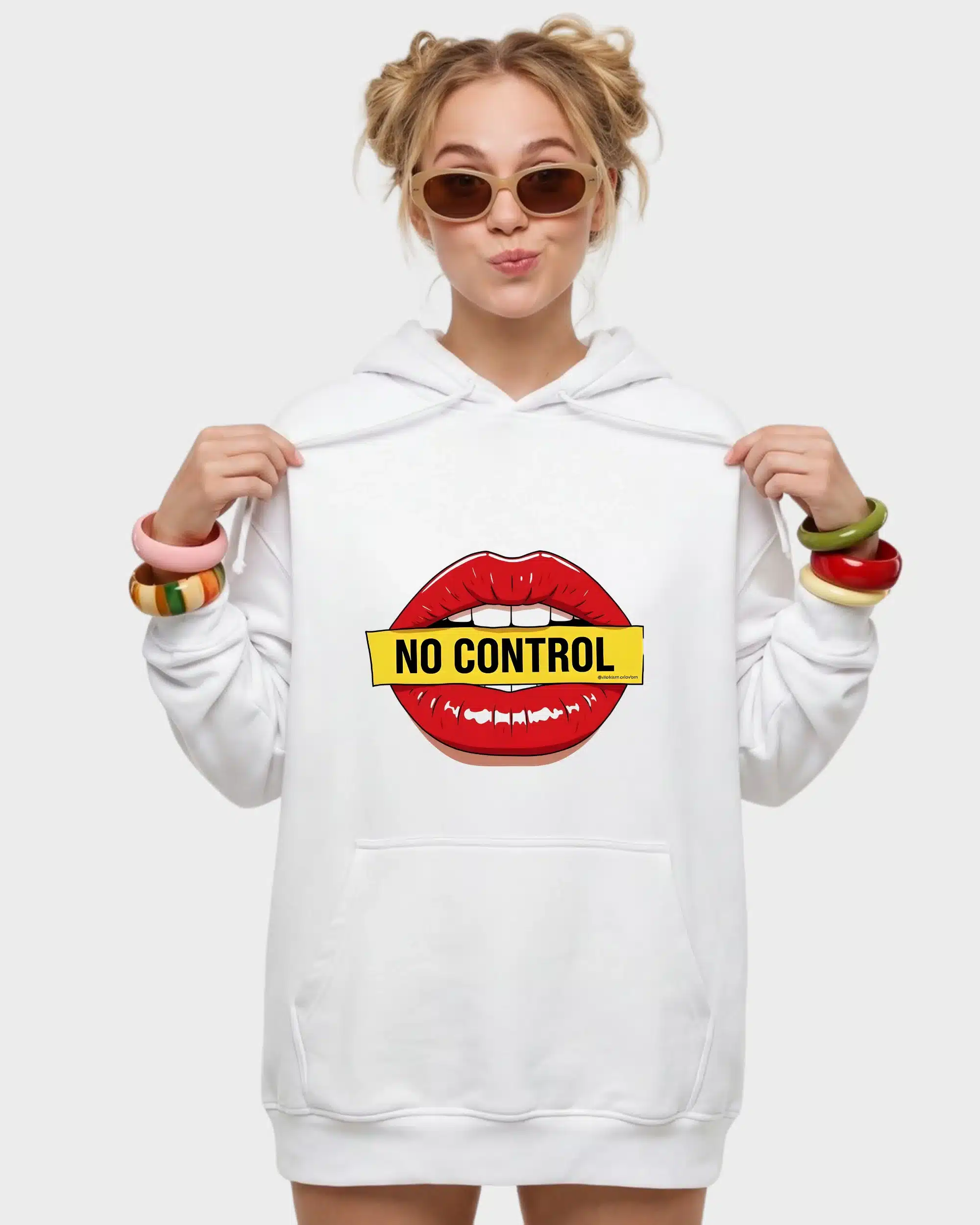 Warning Sign No Control Caution Tape Mouth Graphic Hoodie - Image 2