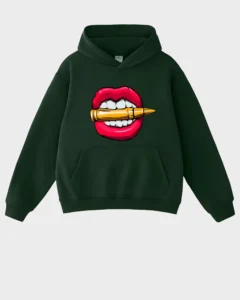 Golden Bite Bullet & Crimson Lips Pop-Art Hoodie