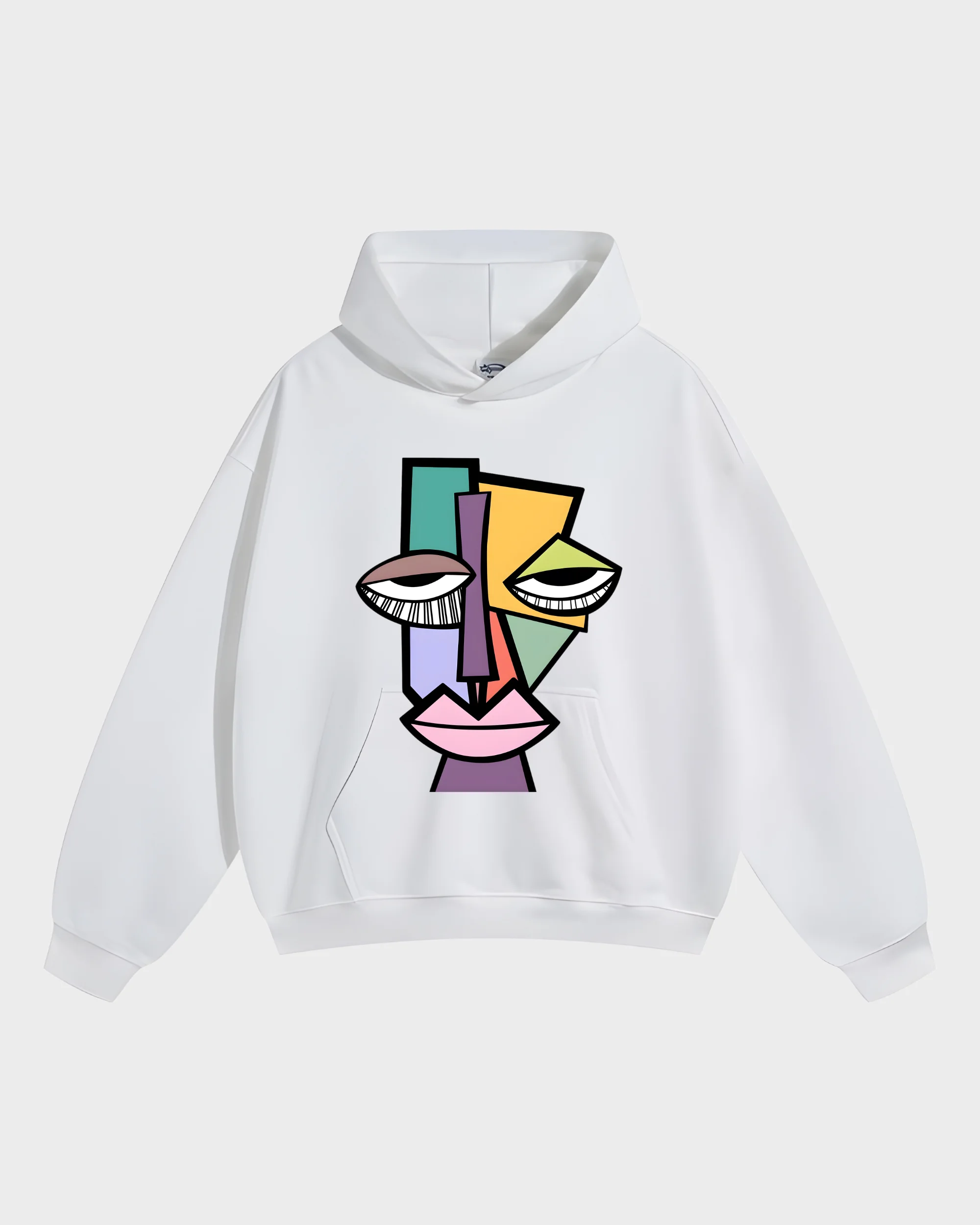 Modern Abstract Geometric Face White Graphic Hoodie