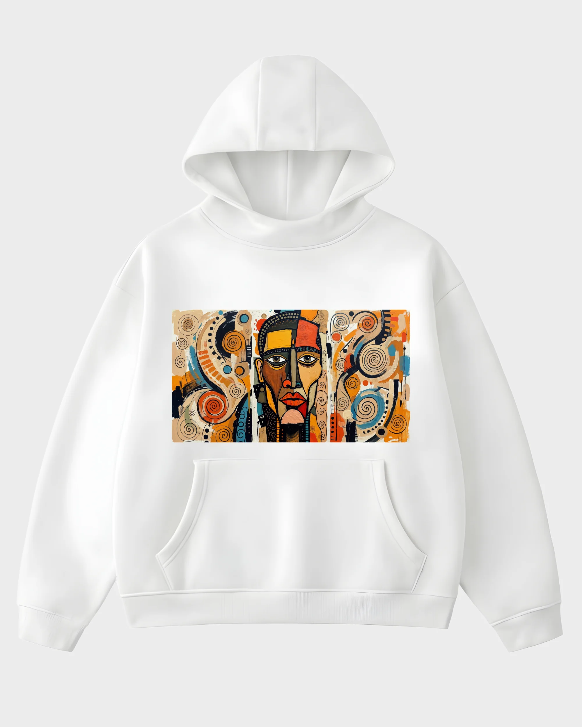 African Inspired Tribal Mask Abstract White Graphic Hoodie