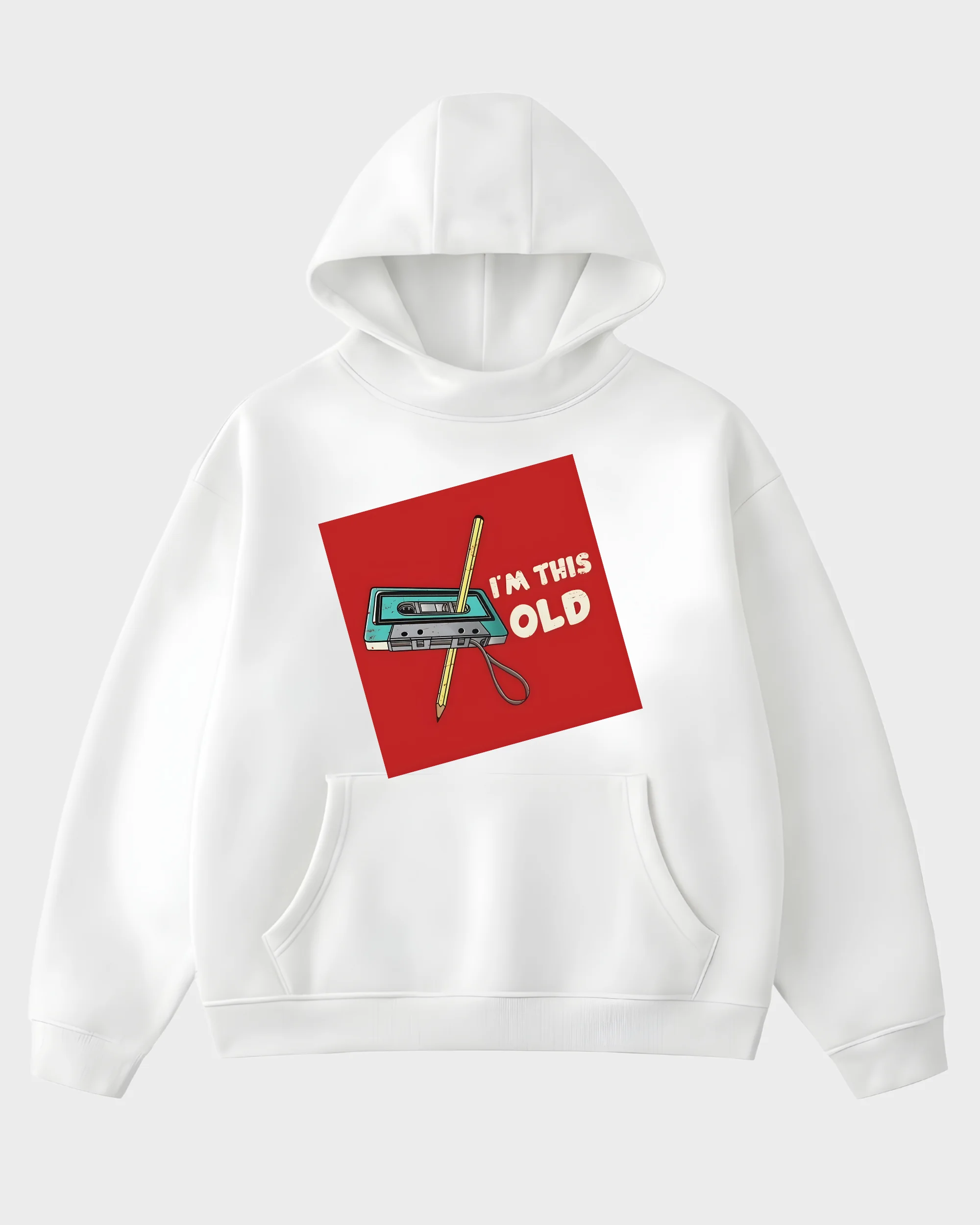 I am This Old Retro Cassette and Pencil Red Graphic Hoodie