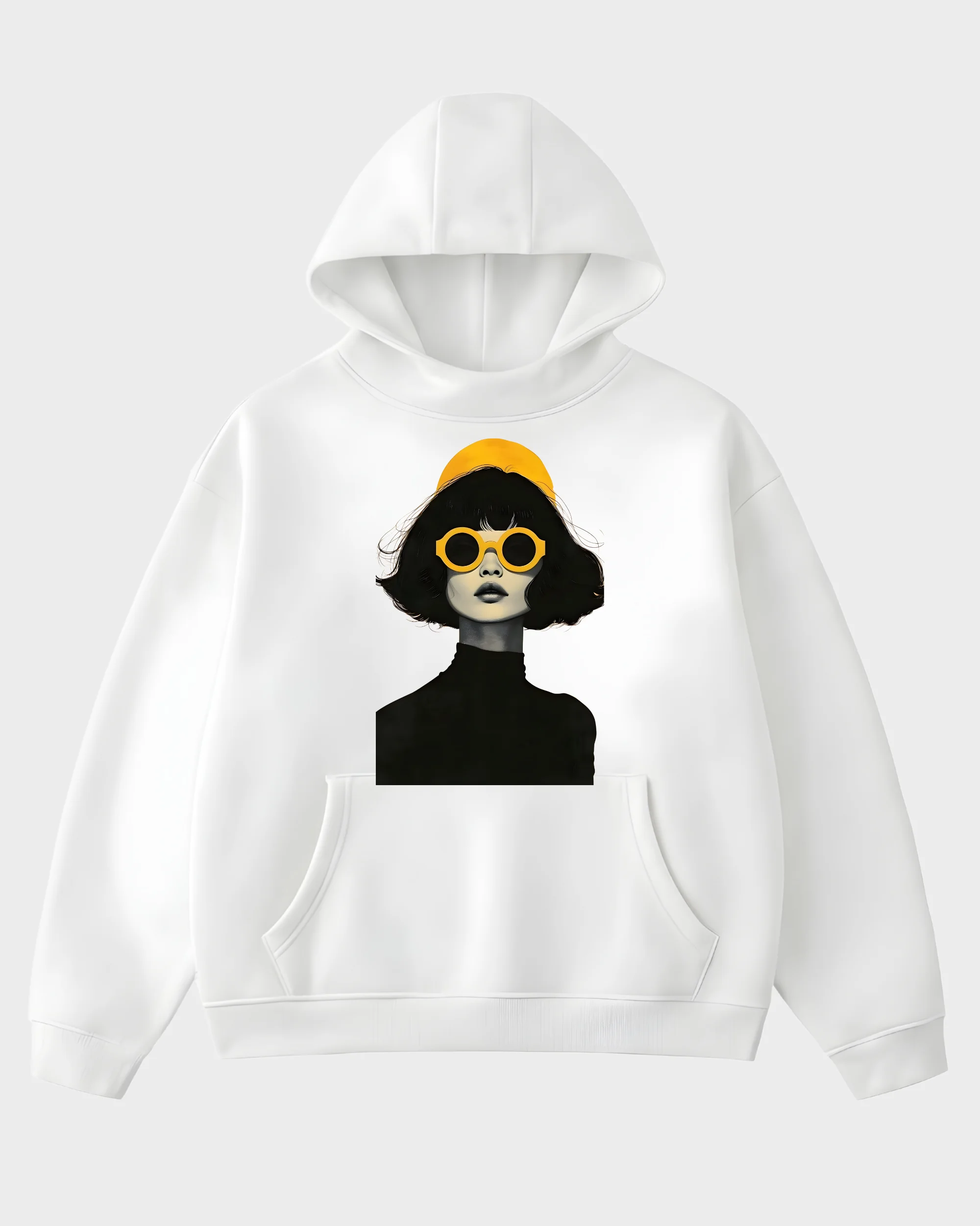 Retro Yellow Sunglasses Chic Woman White Graphic Hoodie