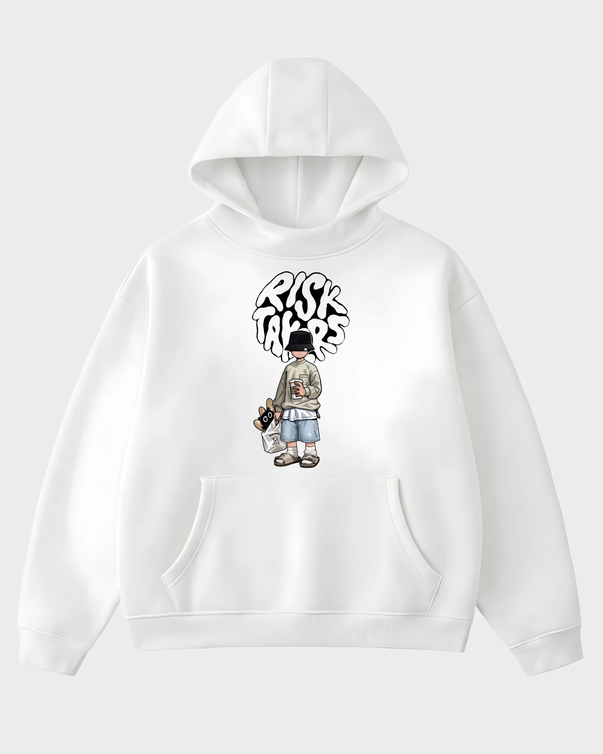 Risk Takers Streetwear Boy White Graphic Hoodie