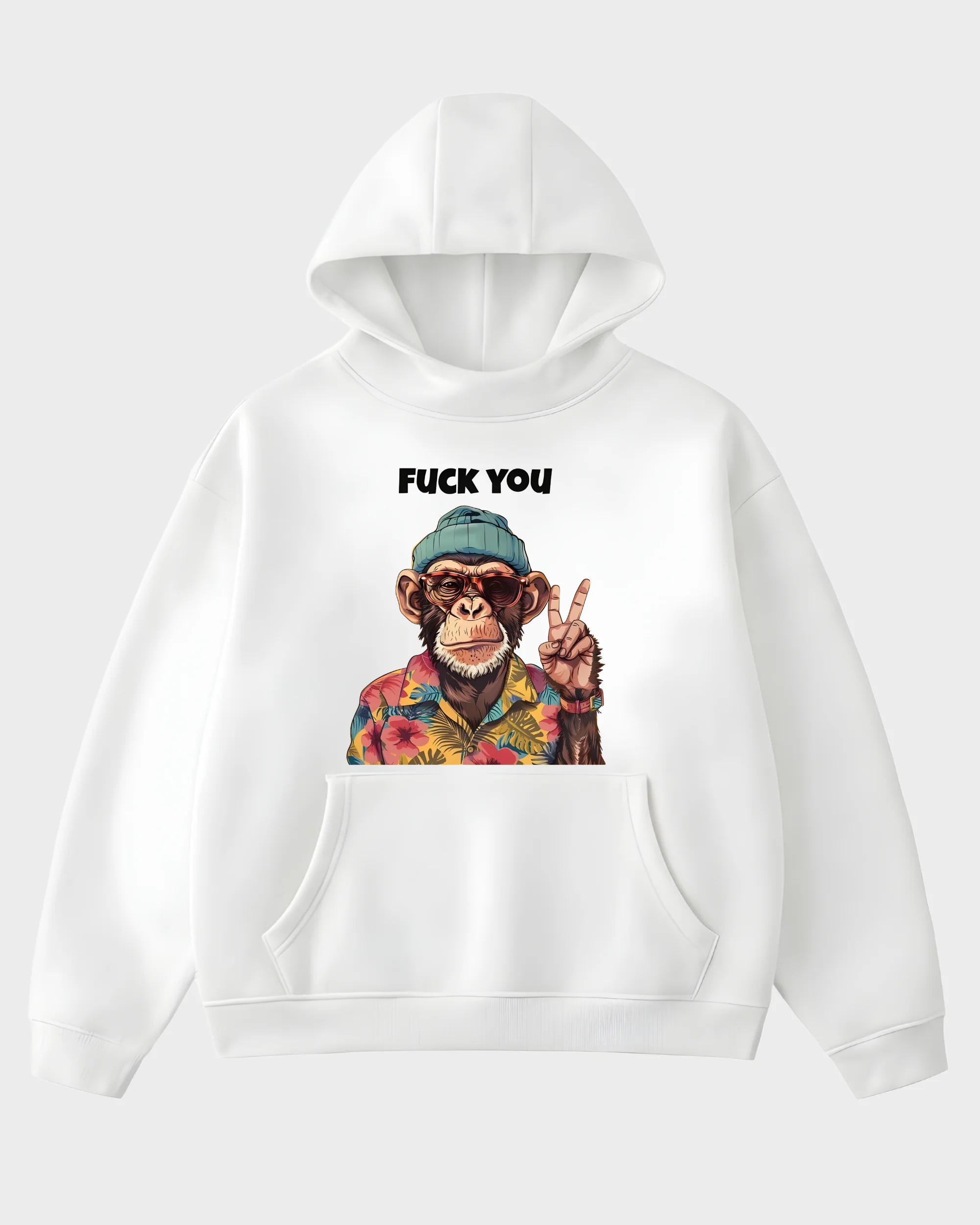 Bold Attitude Tropical Chimp White Graphic Hoodie