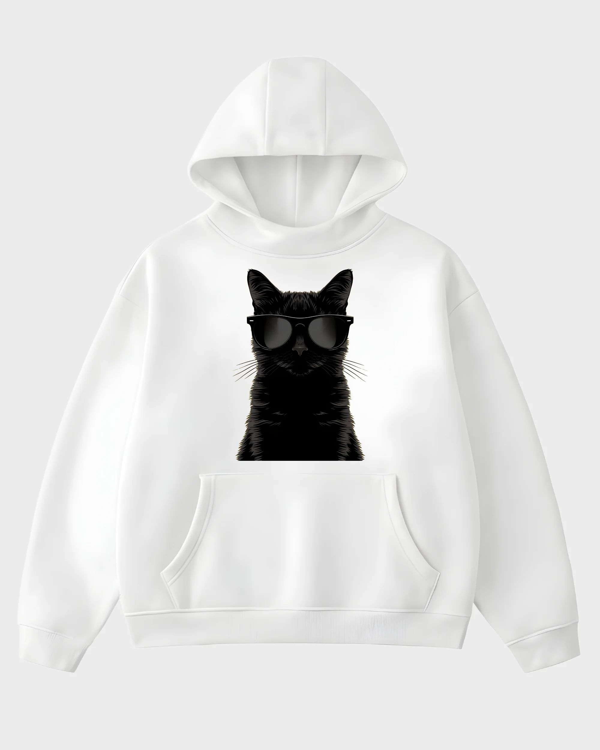 Sleek Black Cat in Sunglasses White Graphic Hoodie