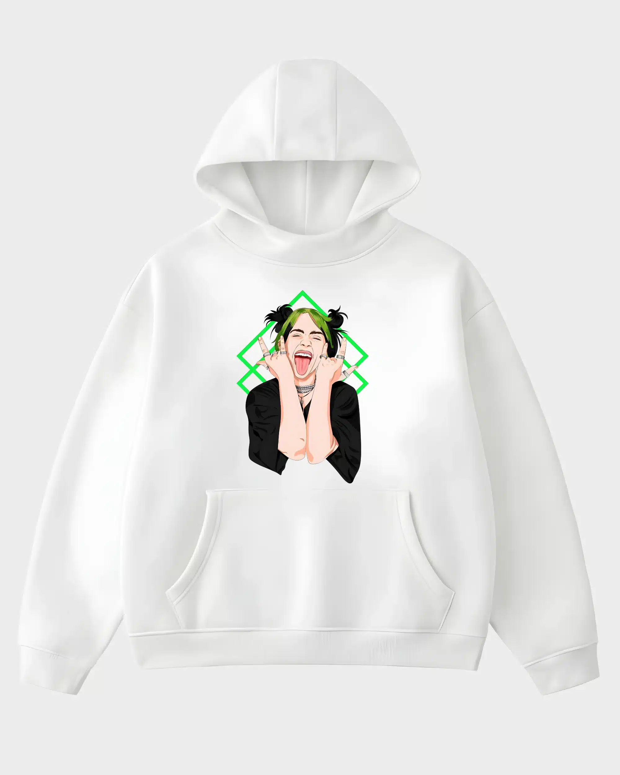 Alt-Pop Rebel Neon Green Portrait Graphic Hoodie