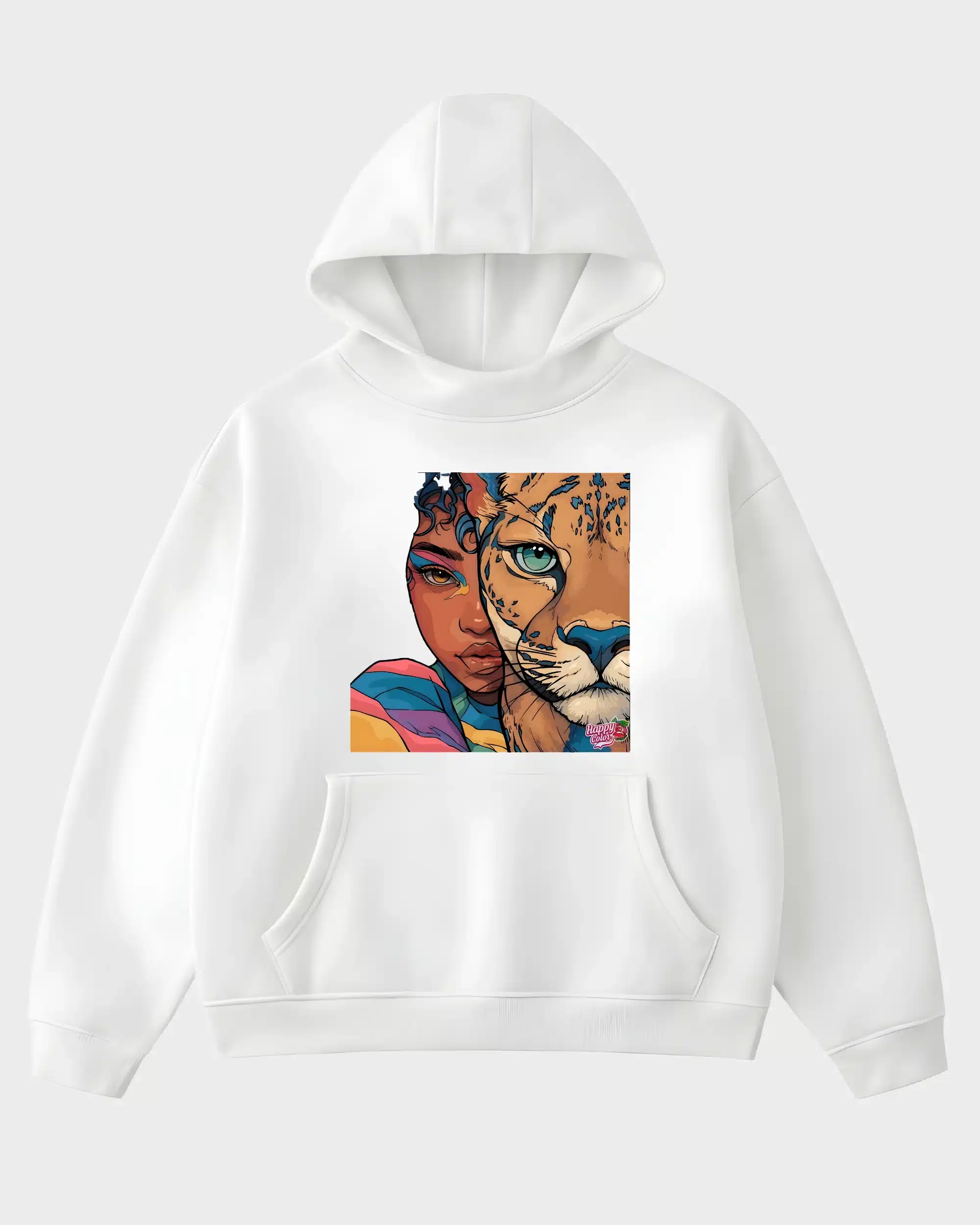 Primal Fusion Girl & Azure-Eyed Tiger Split Portrait Hoodie